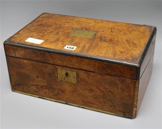 A Victorian inlaid walnut writing box length 40cm